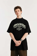 Mock-Neck Graphic Boxy T-Shirt - Black