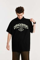 Mock-Neck Graphic Boxy T-Shirt - Black