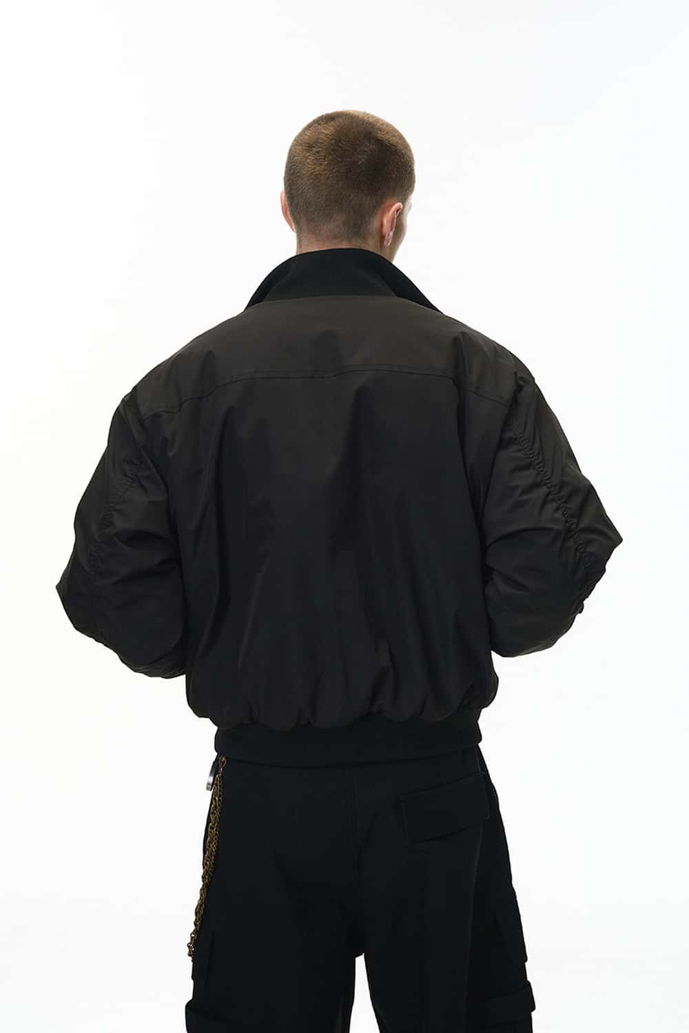 Padded Stand-Collar Flight Jacket - Black