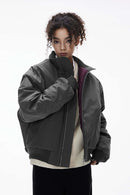 Padded Stand-Collar Flight Jacket - Dark Gray