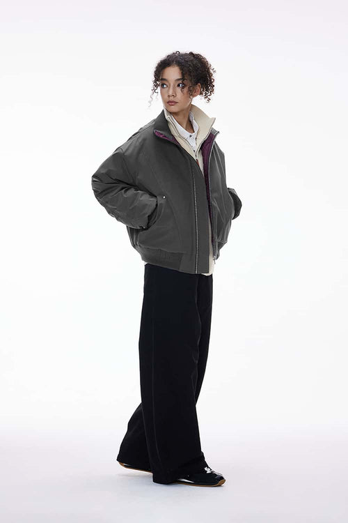 Padded Stand-Collar Flight Jacket - Dark Gray