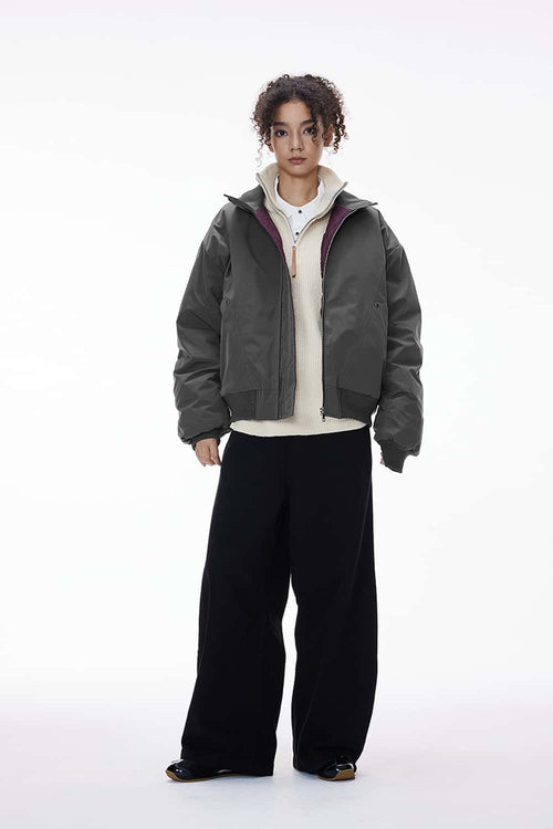 Padded Stand-Collar Flight Jacket - Dark Gray