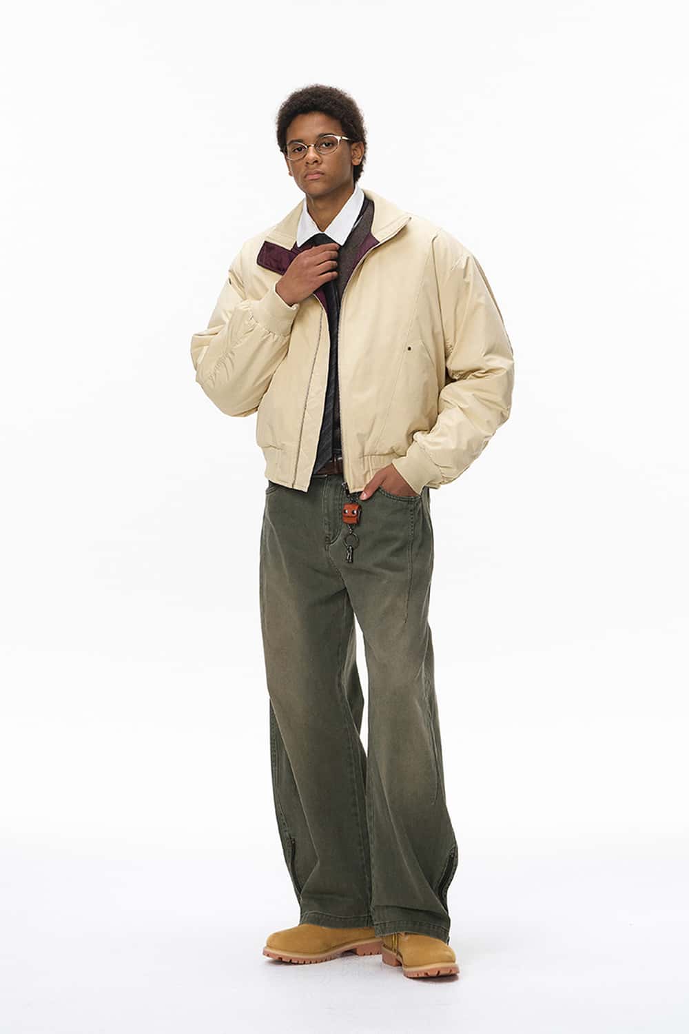 Padded Stand-Collar Flight Jacket - Light Khaki