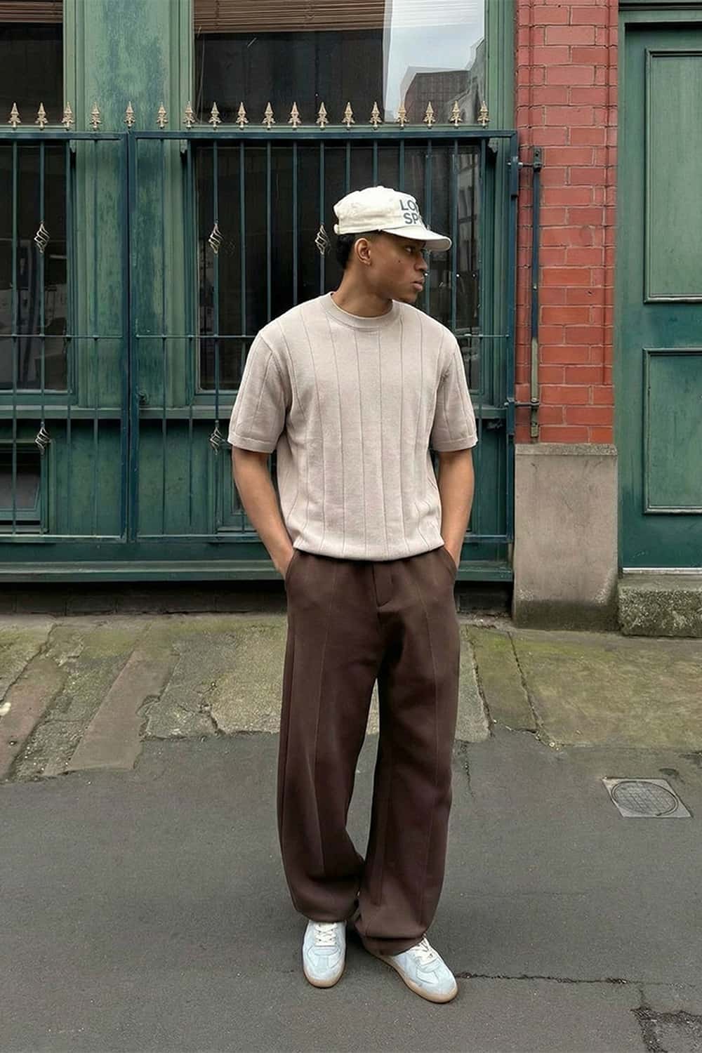 Textured Ribbed Knit T-Shirt - Apricot