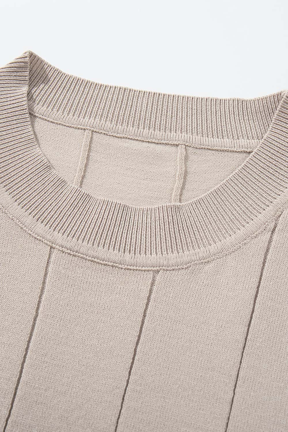 Textured Ribbed Knit T-Shirt - Apricot