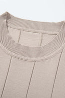 Textured Ribbed Knit T-Shirt - Apricot