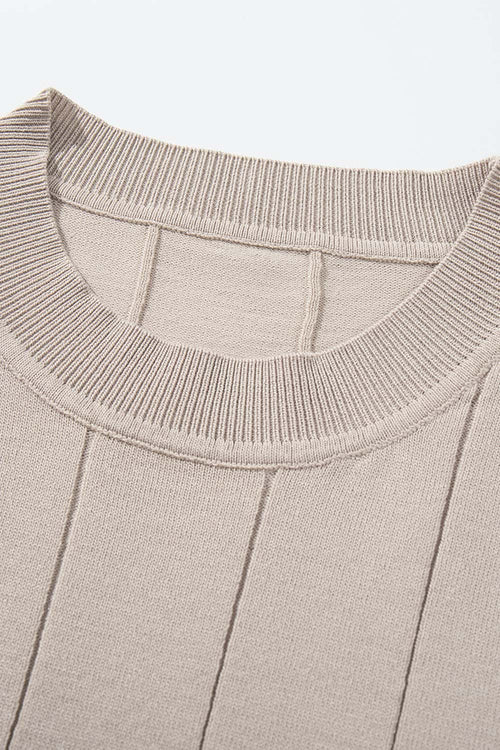 Textured Ribbed Knit T-Shirt - Apricot