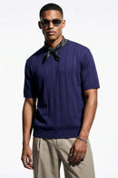 Textured Ribbed Knit T-Shirt - Royal Blue