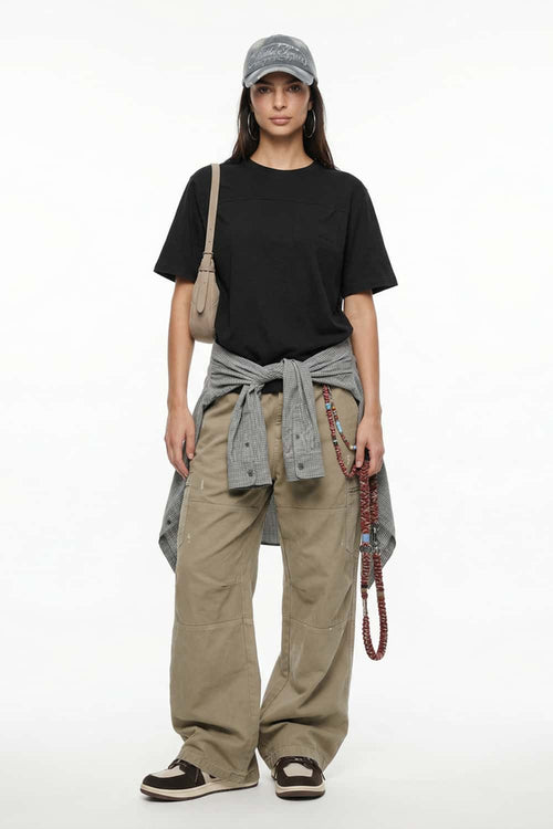 Embroidered Slub Pocket T-Shirt - Active Black