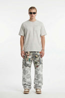 Embroidered Slub Pocket T-Shirt - Flower Gray