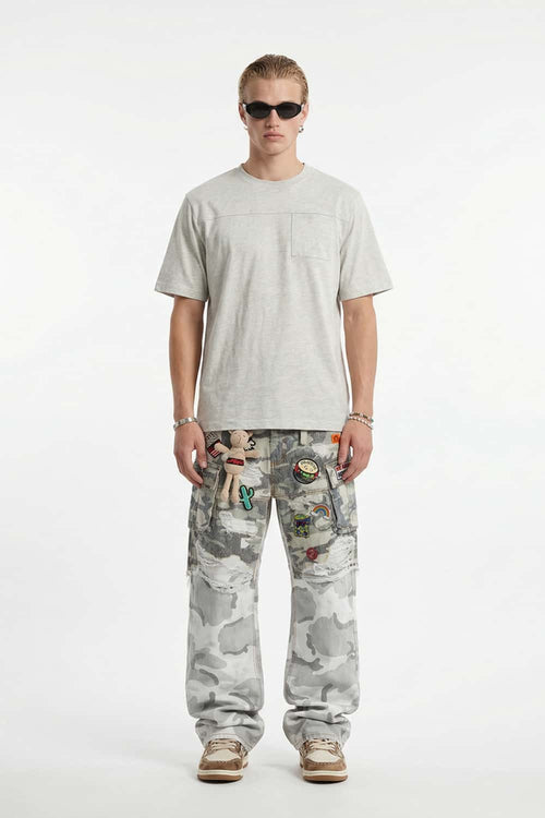 Embroidered Slub Pocket T-Shirt - Flower Gray
