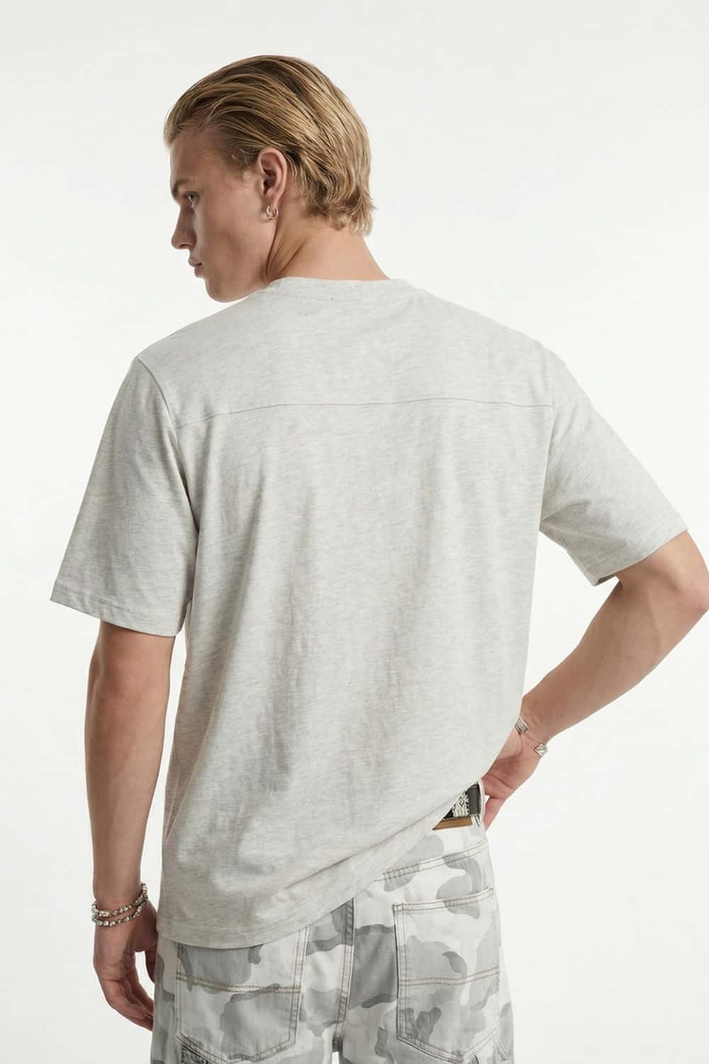 Embroidered Slub Pocket T-Shirt - Flower Gray
