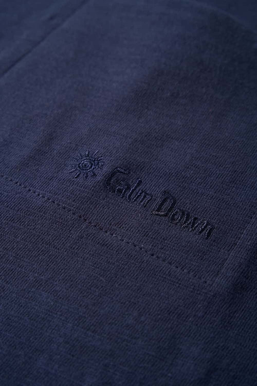 Embroidered Slub Pocket T-Shirt - Navy Blue