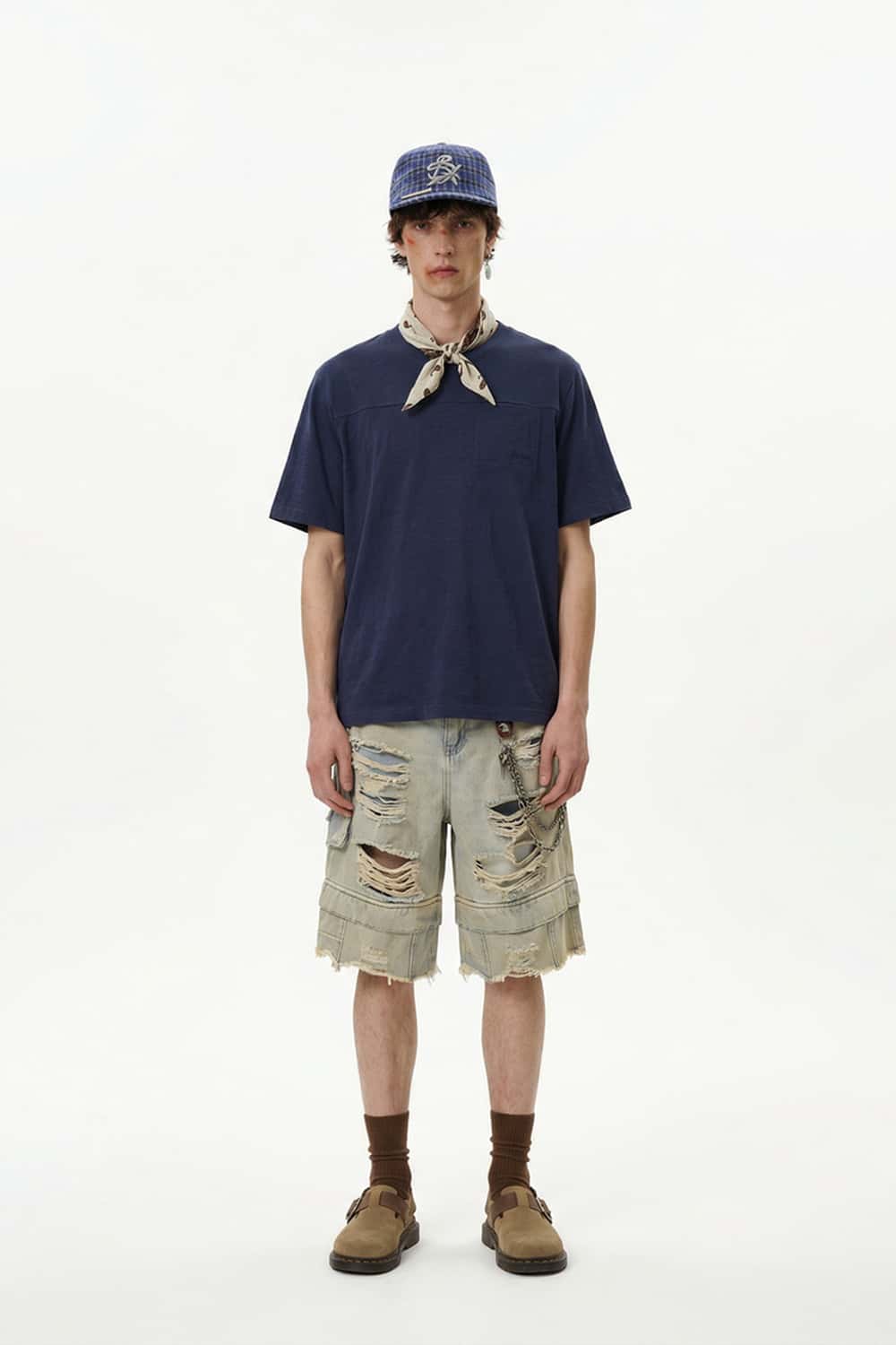 Embroidered Slub Pocket T-Shirt - Navy Blue