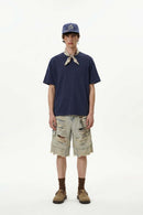 Embroidered Slub Pocket T-Shirt - Navy Blue