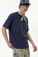 Embroidered Slub Pocket T-Shirt - Navy Blue