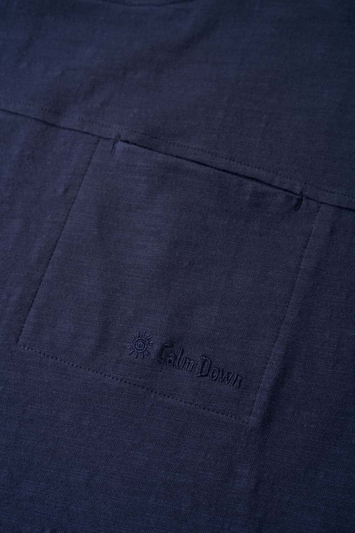Embroidered Slub Pocket T-Shirt - Navy Blue