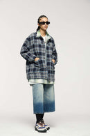Textured Plaid Overshirt Jacket - Black