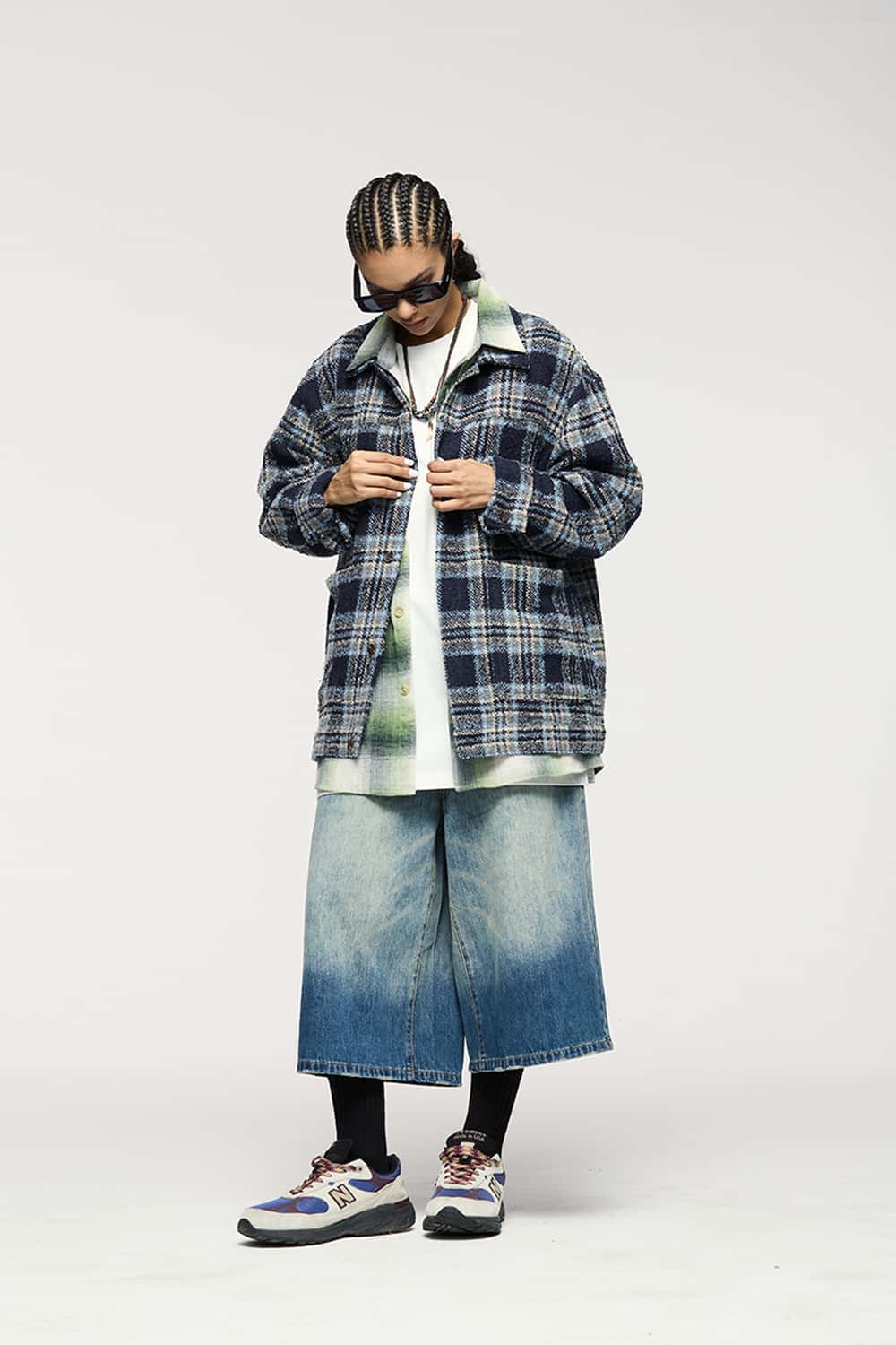 Textured Plaid Overshirt Jacket - Black