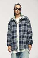 Textured Plaid Overshirt Jacket - Black