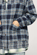 Textured Plaid Overshirt Jacket - Black