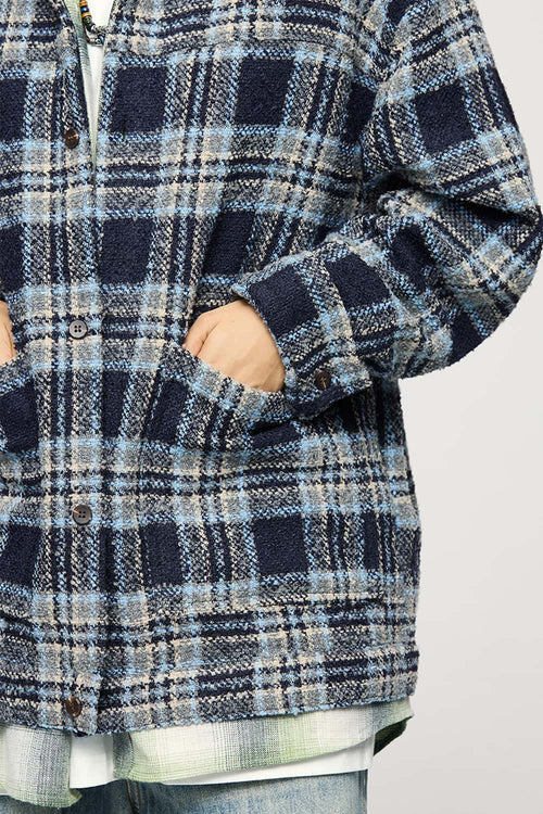 Textured Plaid Overshirt Jacket - Black