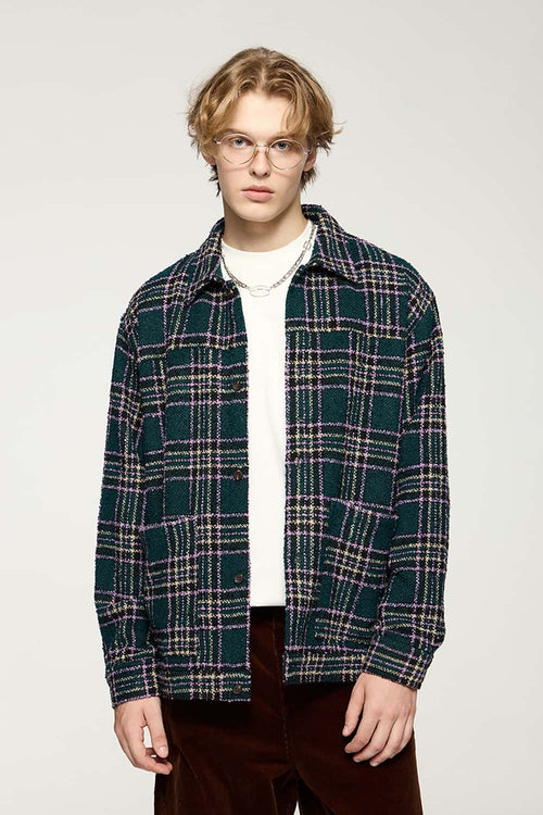 Textured Plaid Overshirt Jacket - Green