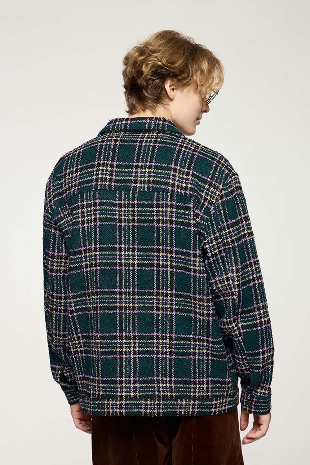 Textured Plaid Overshirt Jacket - Green