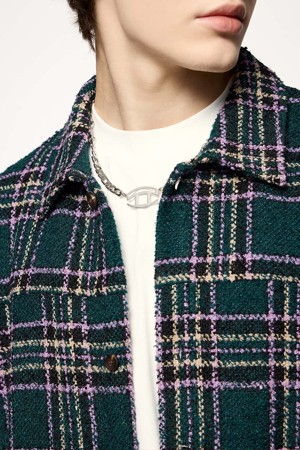 Textured Plaid Overshirt Jacket - Green