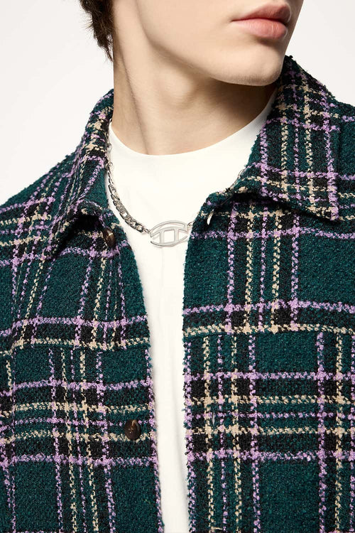 Textured Plaid Overshirt Jacket - Green