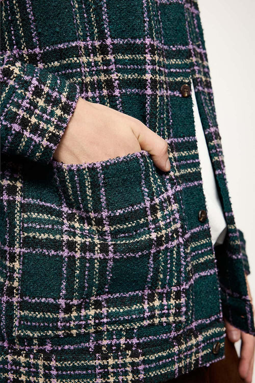 Textured Plaid Overshirt Jacket - Green