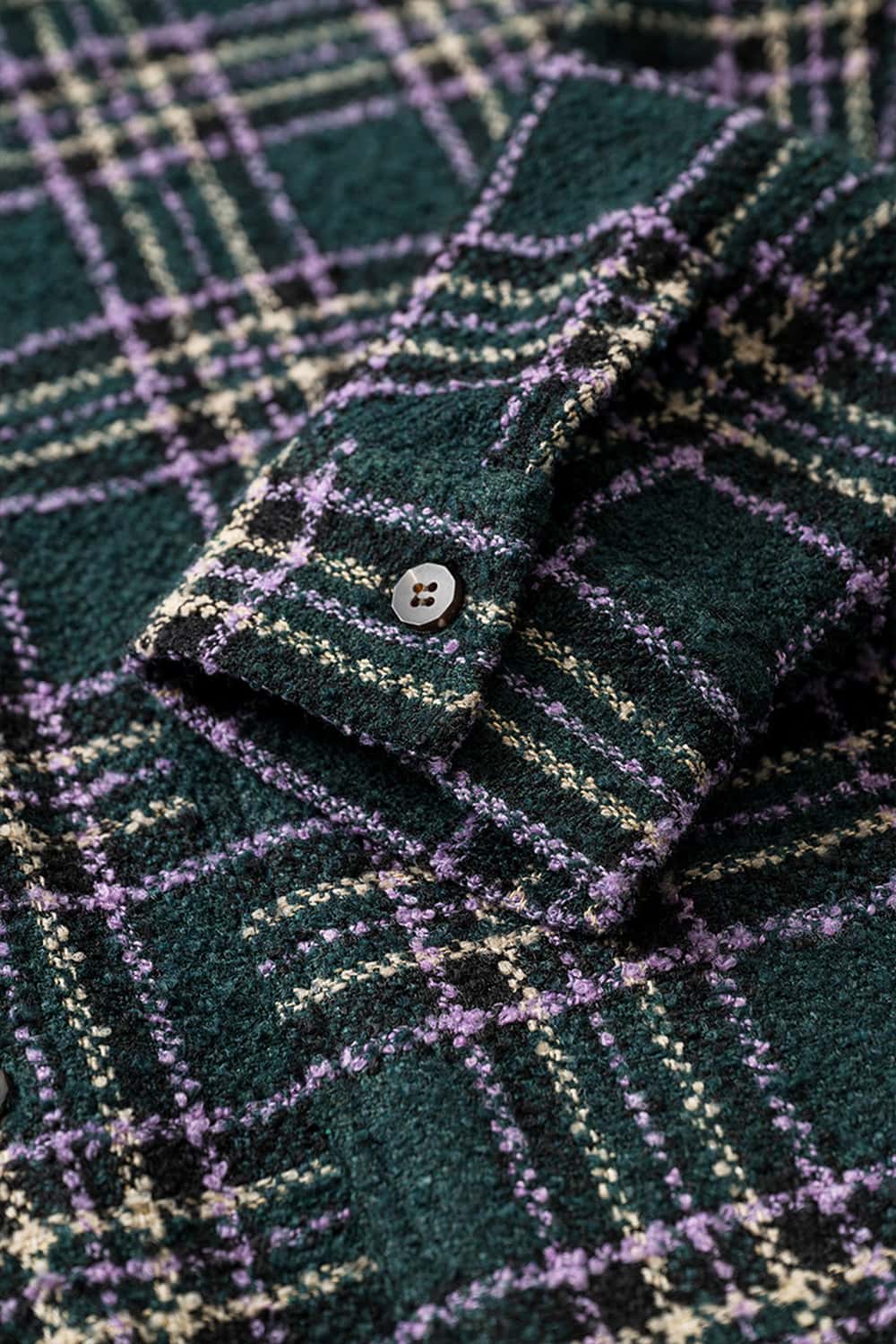 Textured Plaid Overshirt Jacket - Green