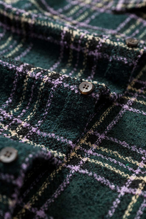 Textured Plaid Overshirt Jacket - Green