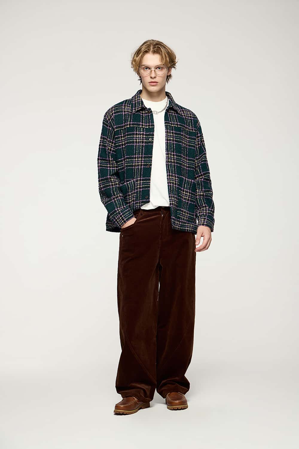 Textured Plaid Overshirt Jacket - Green