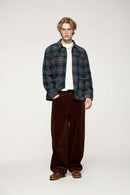 Textured Plaid Overshirt Jacket - Green