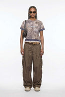 Textured Nylon Wide-Leg Cargo Pants - Coffee