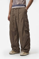 Textured Nylon Wide-Leg Cargo Pants - Coffee