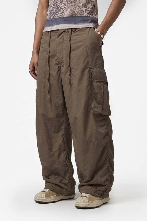 Textured Nylon Wide-Leg Cargo Pants - Coffee