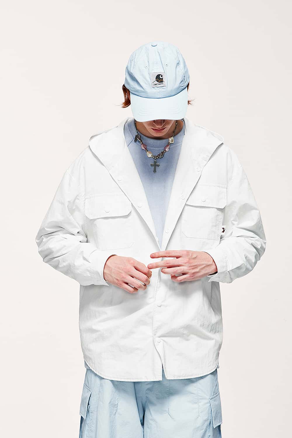 Water-Repellent Hooded Shirt Jacket - Teeth White