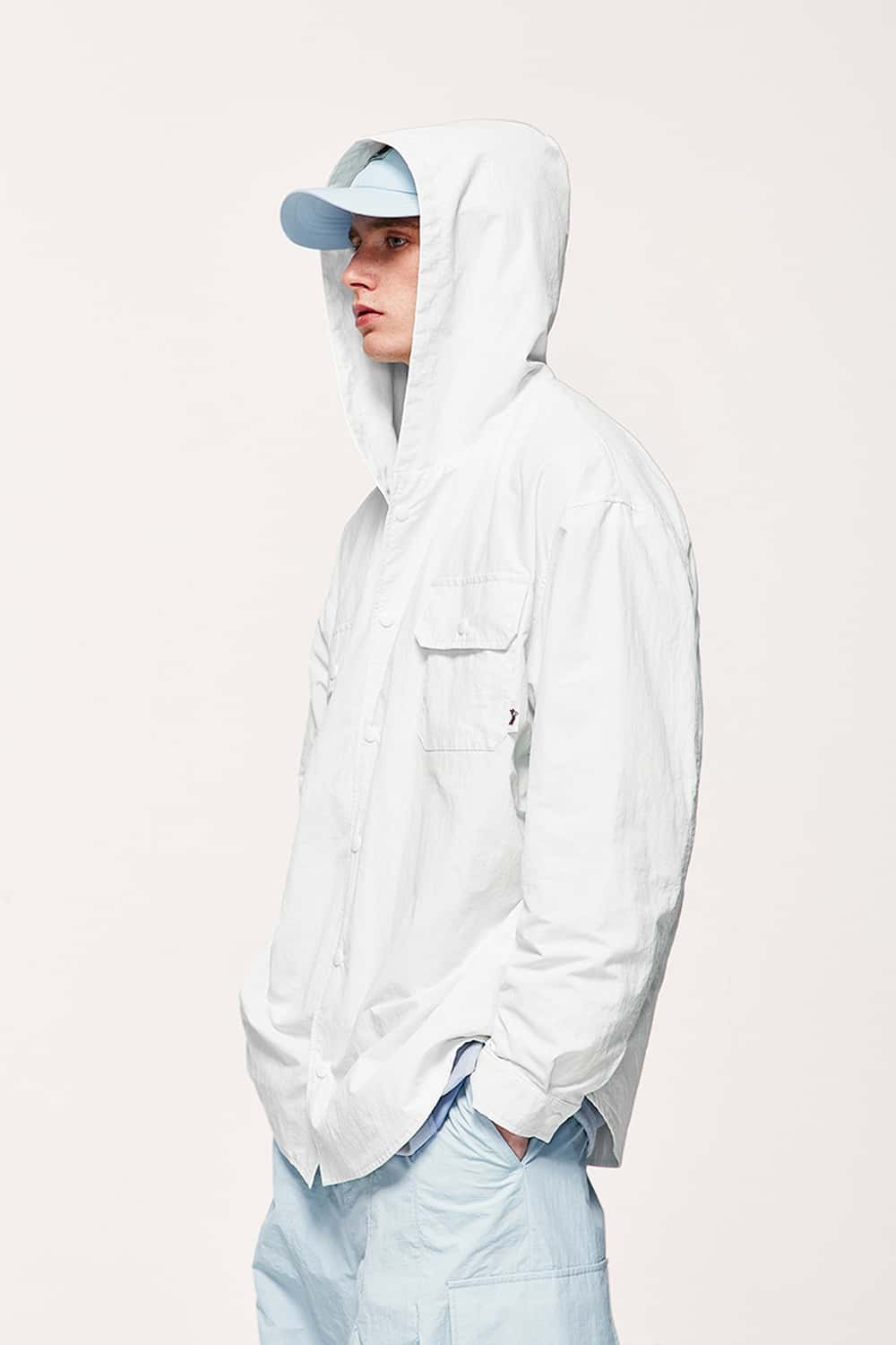 Water-Repellent Hooded Shirt Jacket - Teeth White