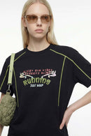 Running Graphic Contrast-Seam T-Shirt - Black