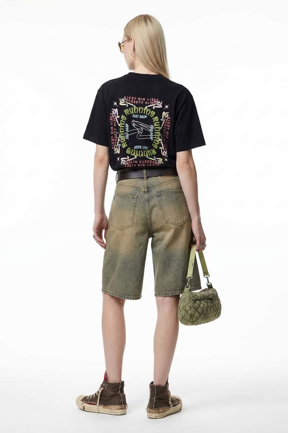 Running Graphic Contrast-Seam T-Shirt - Black