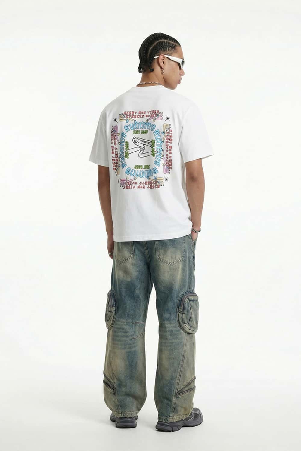 Running Graphic Contrast-Seam T-Shirt - White