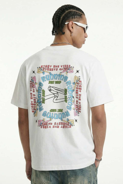 Running Graphic Contrast-Seam T-Shirt - White