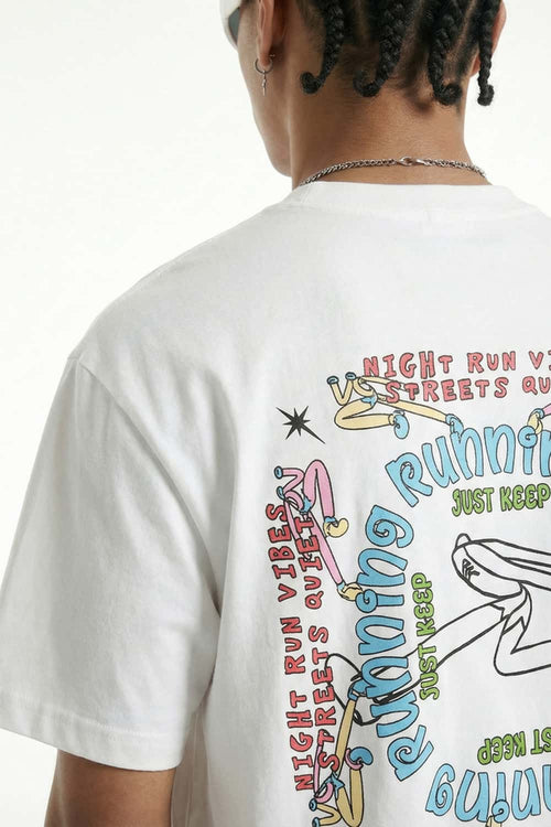 Running Graphic Contrast-Seam T-Shirt - White