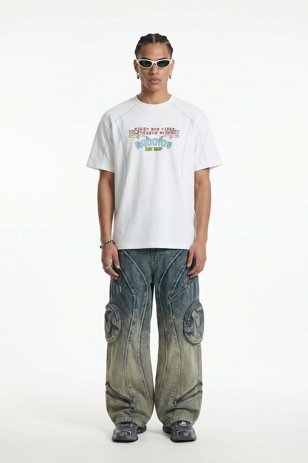 Running Graphic Contrast-Seam T-Shirt - White