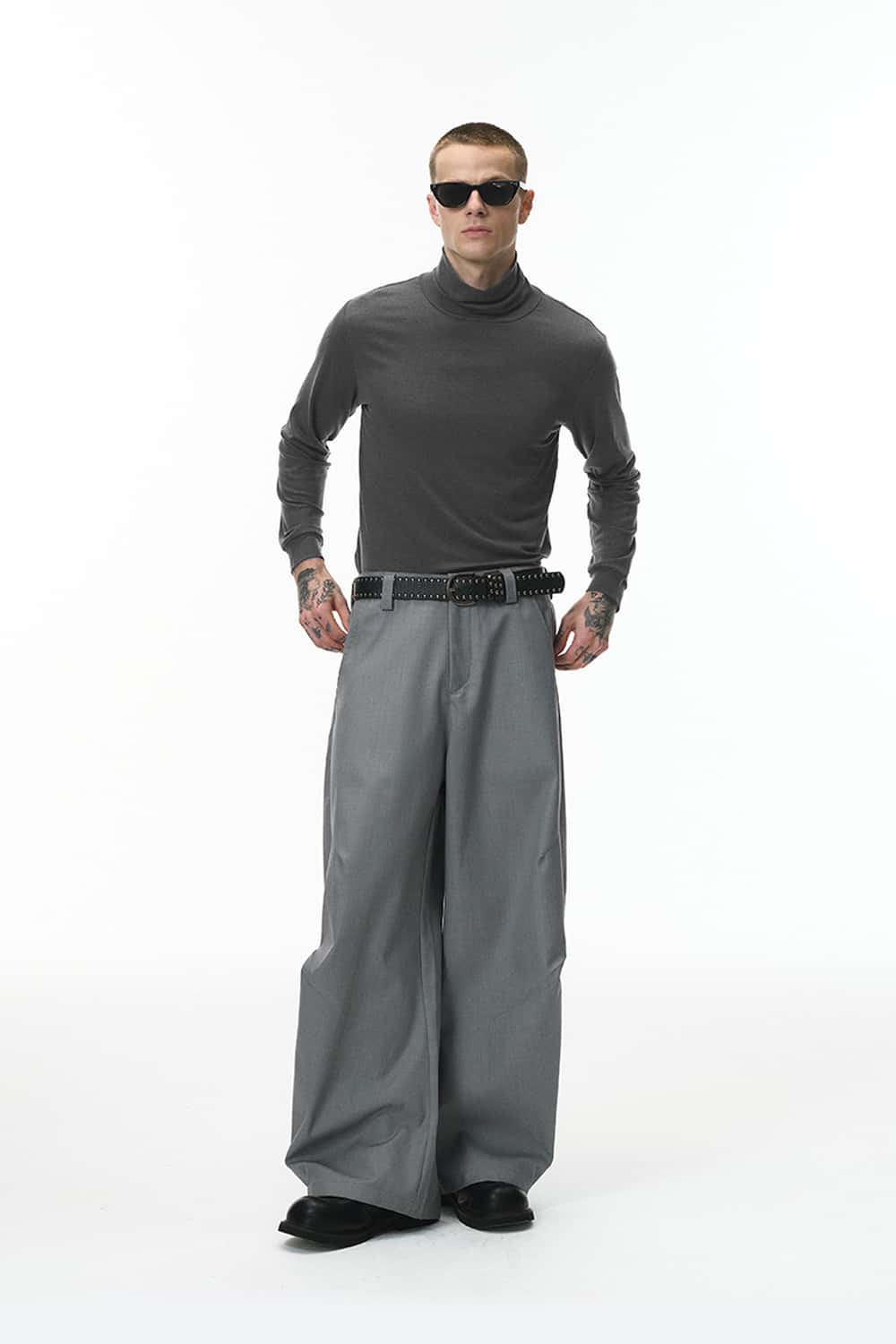 Wool-Blend Slim Turtleneck Top - Dark Gray