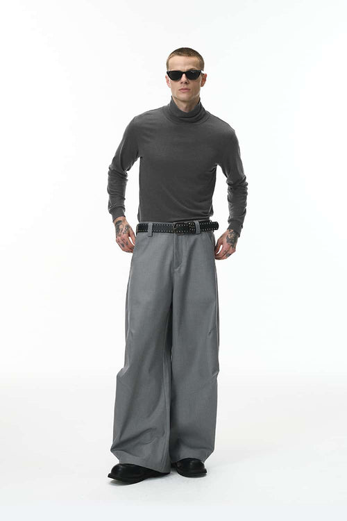 Wool-Blend Slim Turtleneck Top - Dark Gray