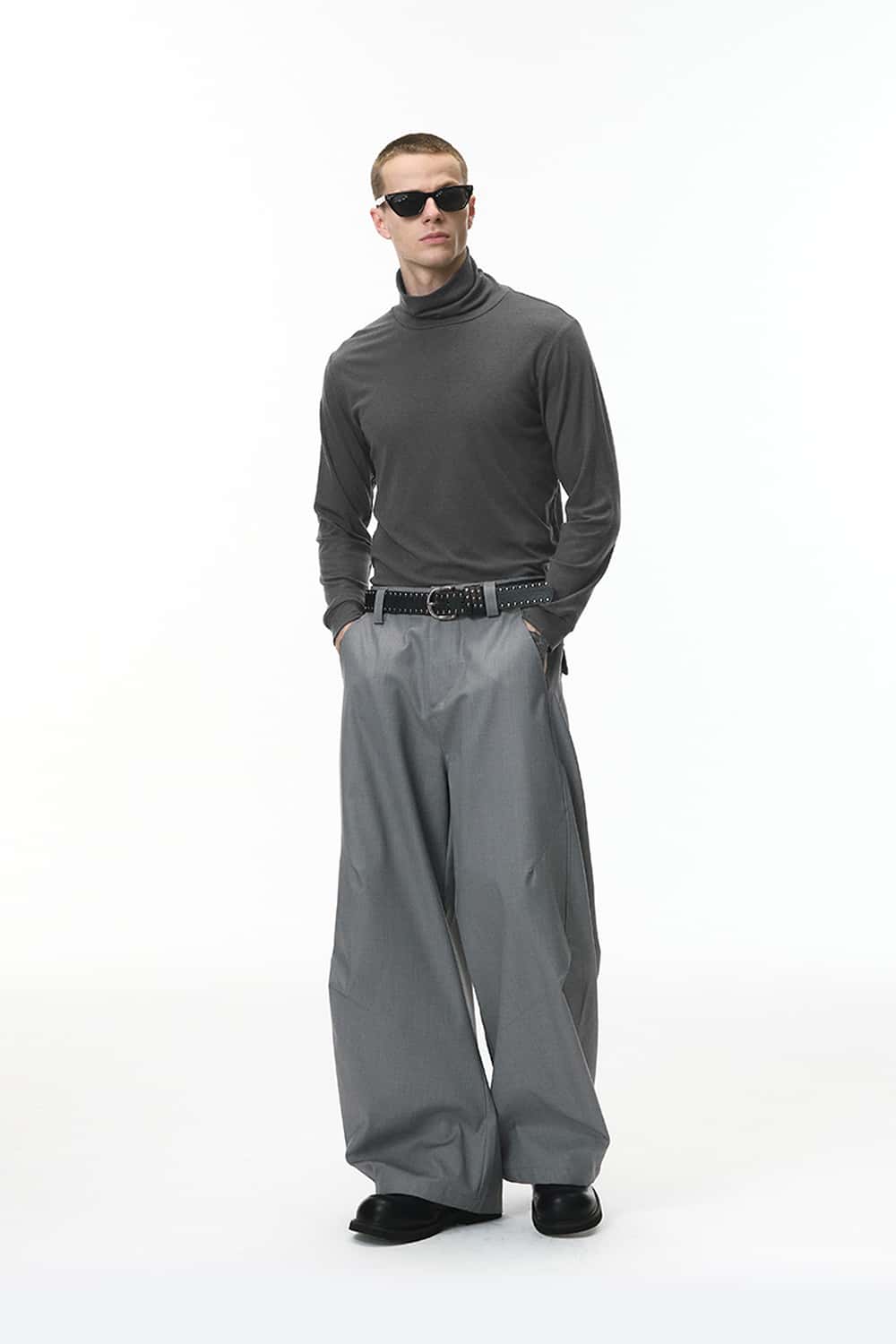 Wool-Blend Slim Turtleneck Top - Dark Gray
