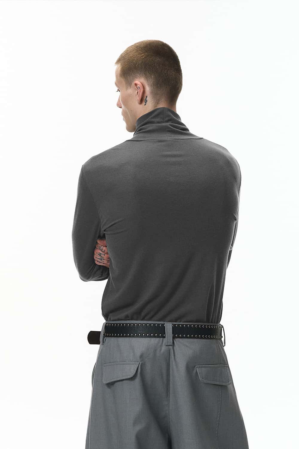 Wool-Blend Slim Turtleneck Top - Dark Gray